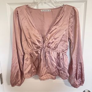 Abercrombie & Fitch Dusty Pink Satin Peasant Blouse